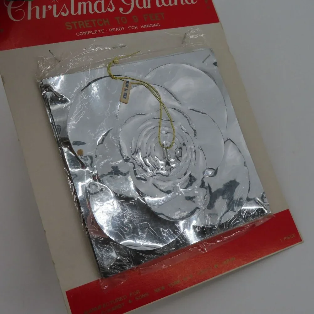 VTG Shiny Brite Christmas Garland Silver Foil 9 Feet Made in Japan Retro NEW